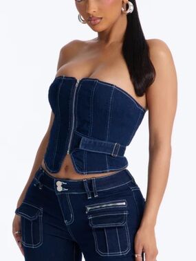 Y2K Navy denim crop top